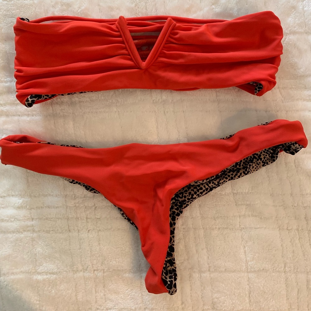Acacia Swimwear Red Bandeau Set in Small